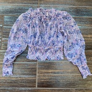 Free People Lilac Floral Sheer Top Keyhole Neck